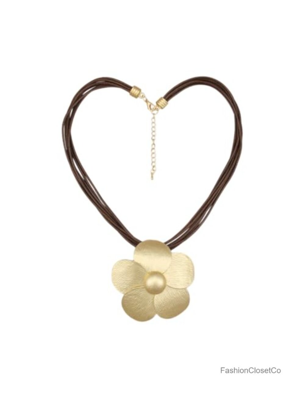 Gold Tone Flower Pendant Boho Necklace Long Waxed Cord Women Chunky Hippie